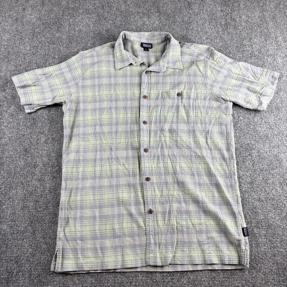Patagonia Men's A/C Shirt XL Green Grey Plaid Organic Cotton Seersucker 52921